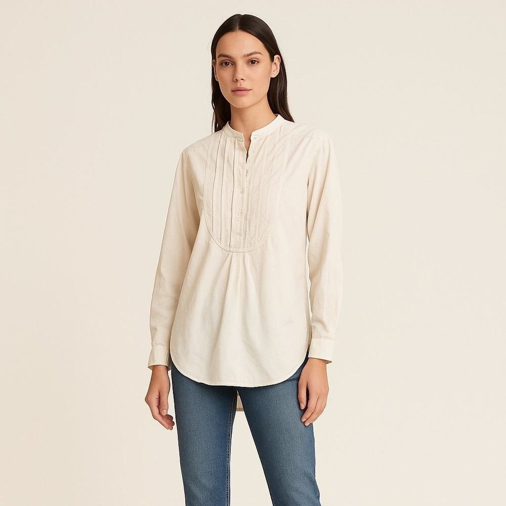 Nili Lotan Ivory Pintuck Tunic Top XS Cotton Pleated Blouse Made in USA